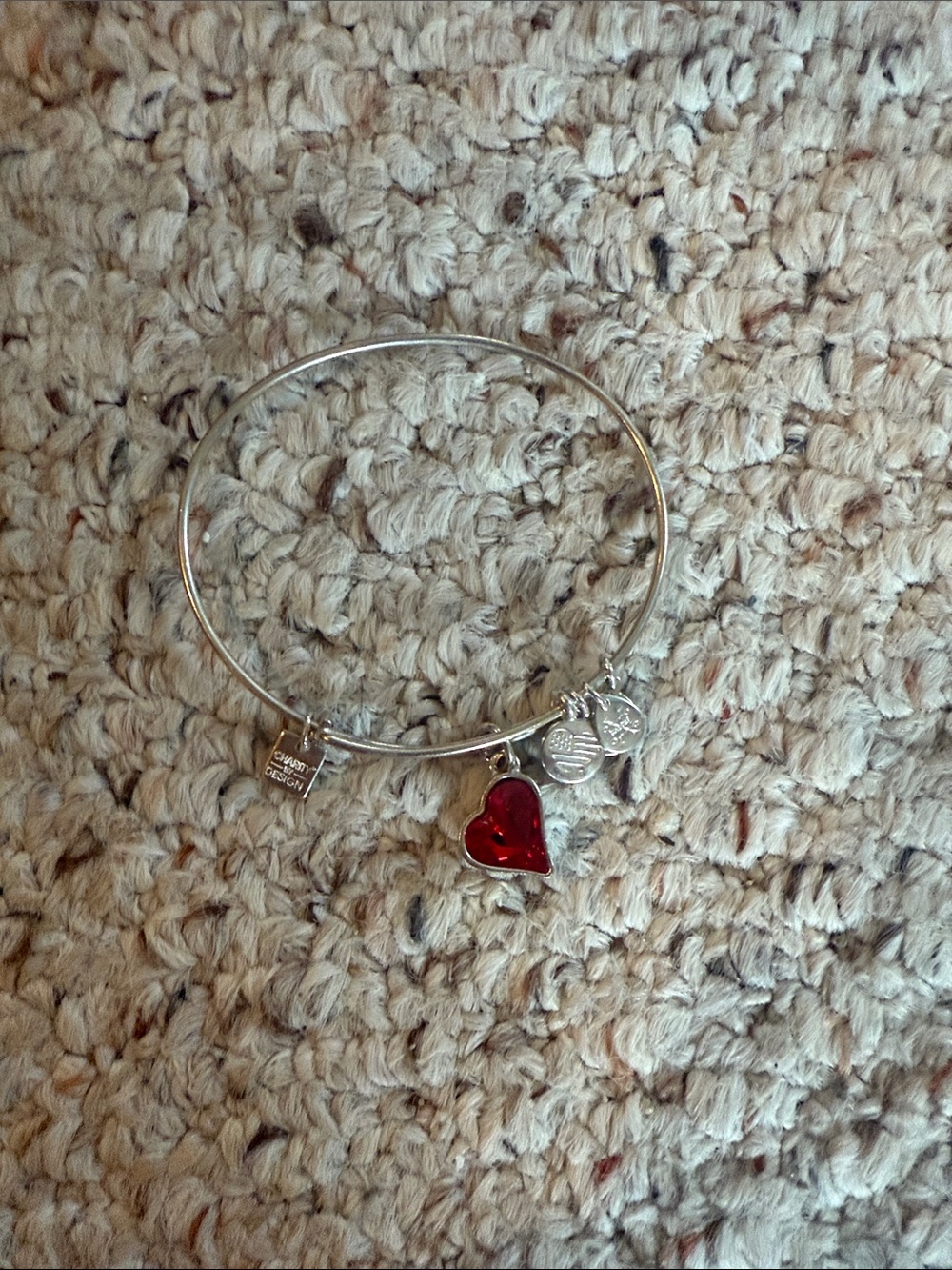 Alex and Ani Silver Bangle with Red Heart Charm
